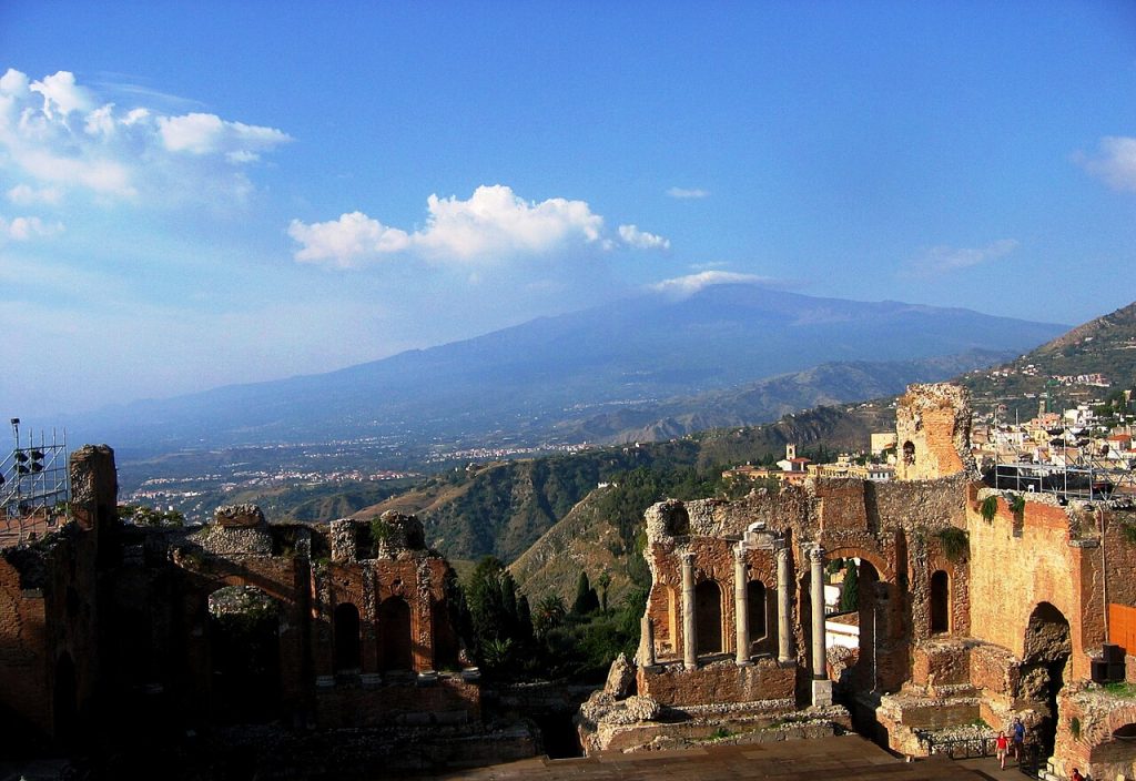 Taormina's Greek theatre, with Etna beyond
