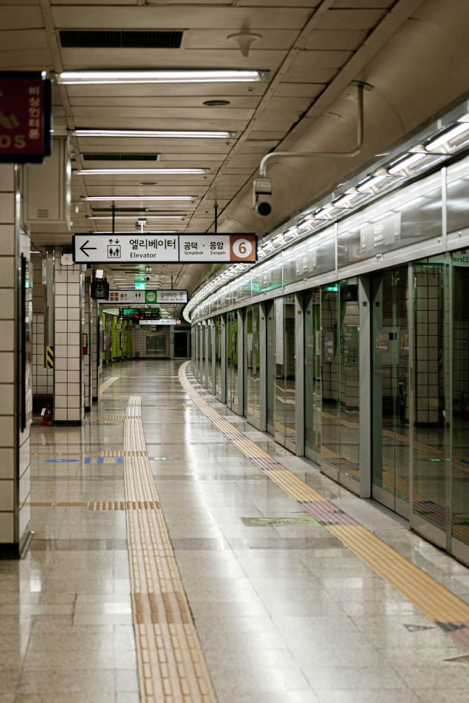 A subway platform, waiting for the next train.