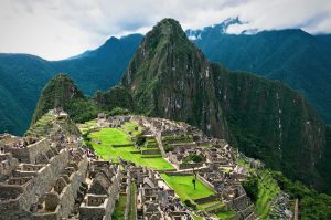 Stone terraces and ruins of Machu Picchu with Huayna Picchu rising behind