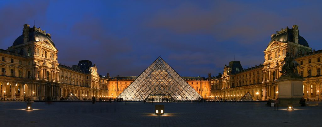 The glass pyramid in the Louvre courtyard