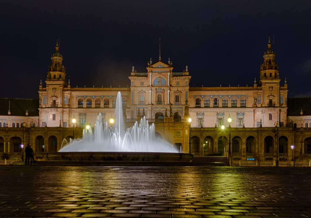 Plaza de Espana in Seville at night, Spain
