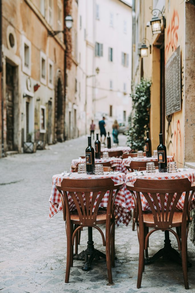 red and white table cloth on table