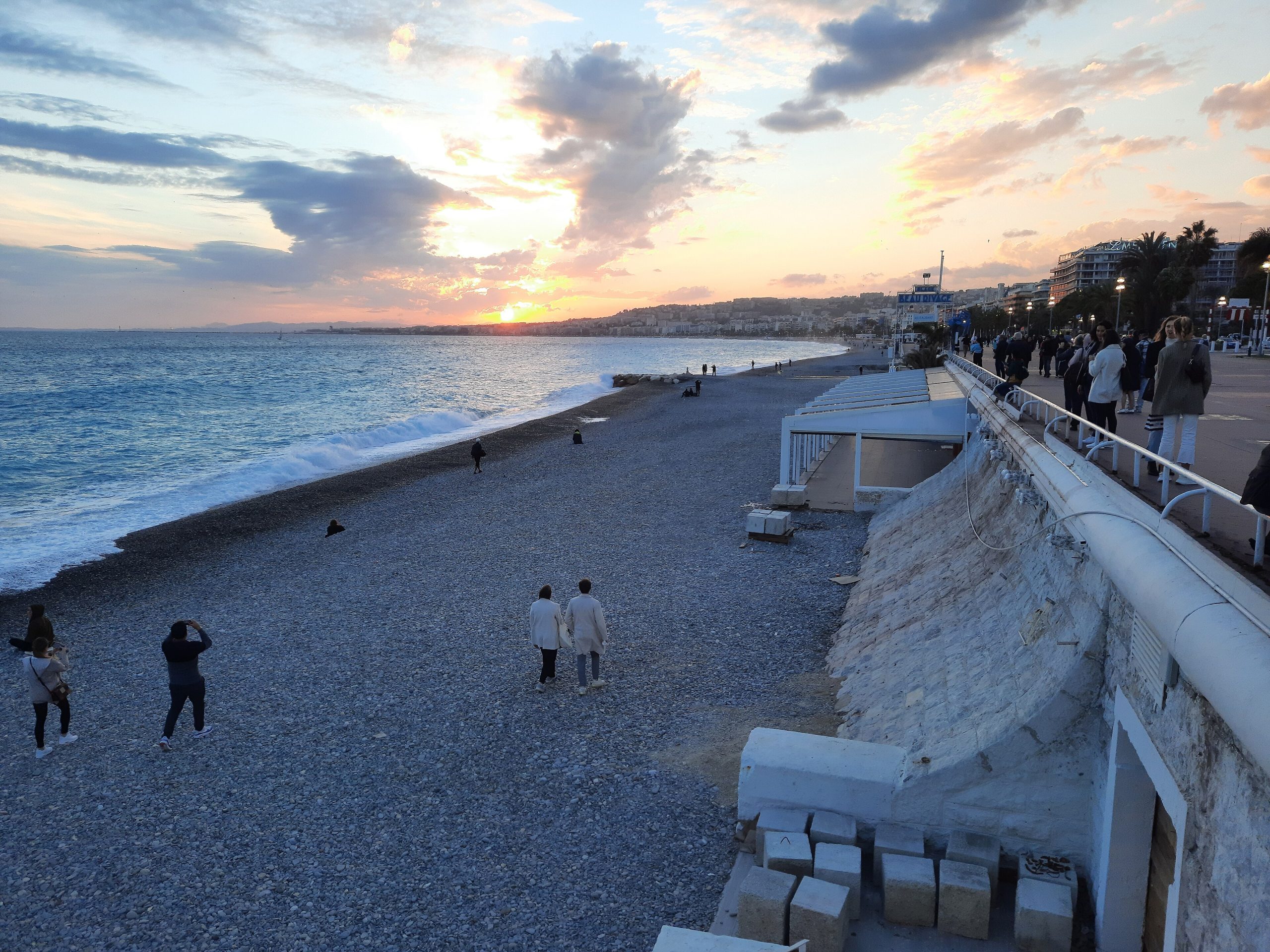 The beach and promenade in Nice, France