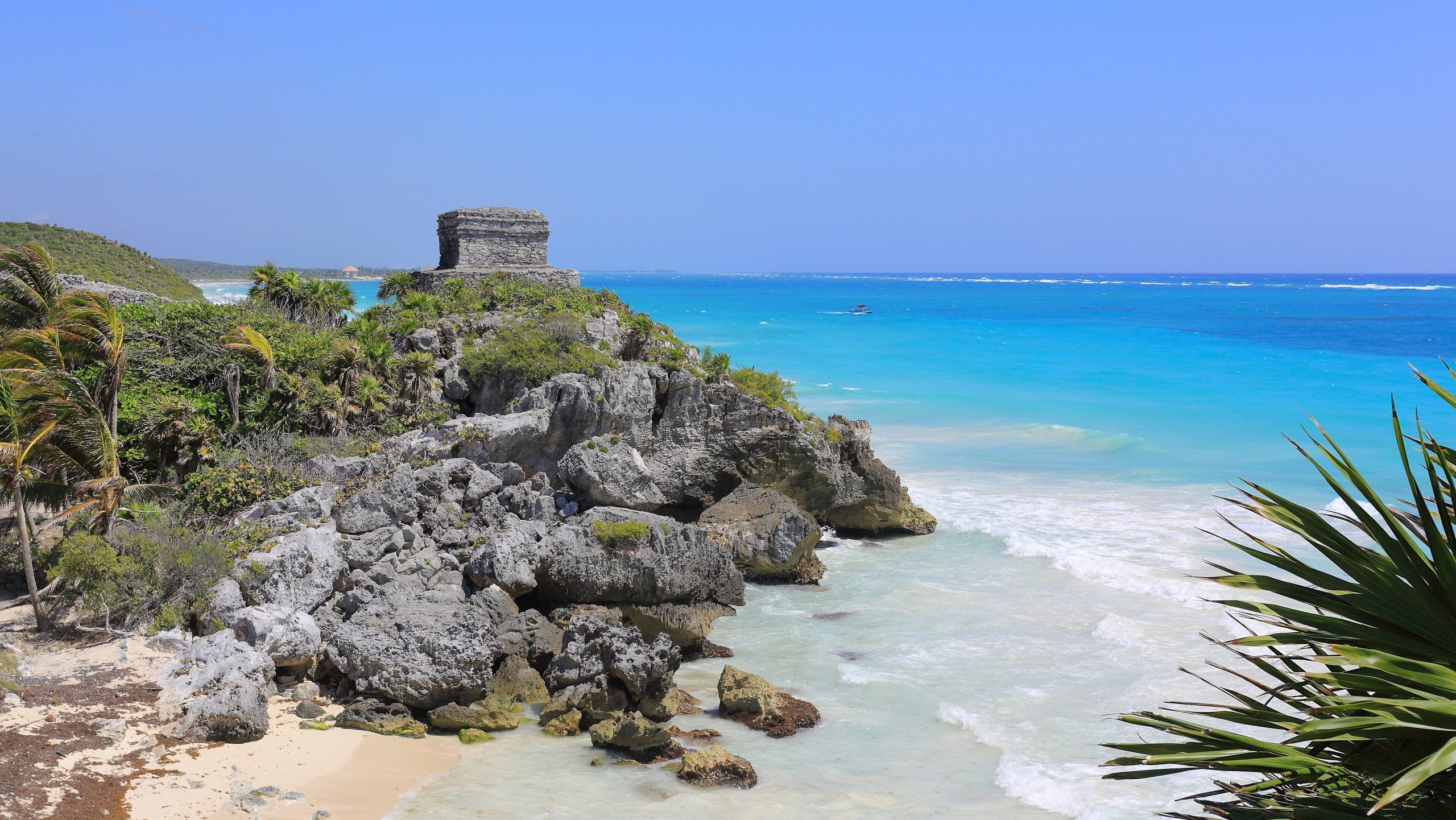 The Tulum Maya ruins above a turquoise Caribbean cove